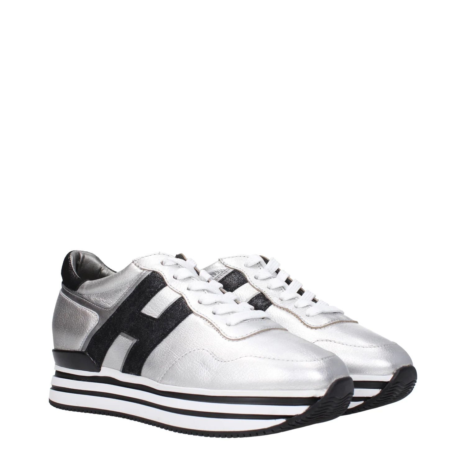 Hogan ob1o1e1124 Leather Sneakers in Silver Black Size US 9.5 / IT 39.5 - 2 Thumbnail