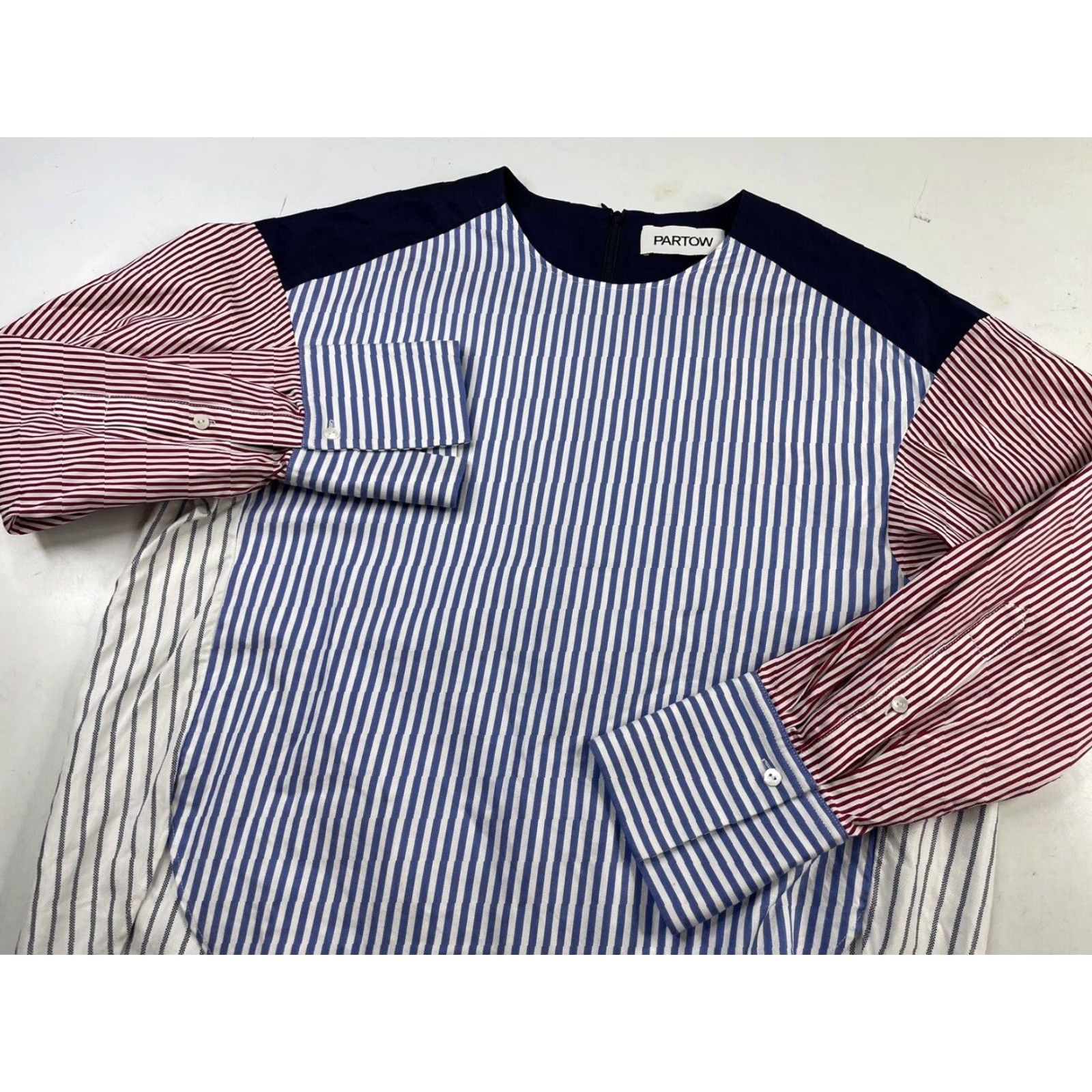 Partow Partow Shirt Women’s 6 Multicolor Striped Patchwork Blouse USA 100% Cotton Womens Size M / US 6-8 / IT 42-44 - 2 Thumbnail