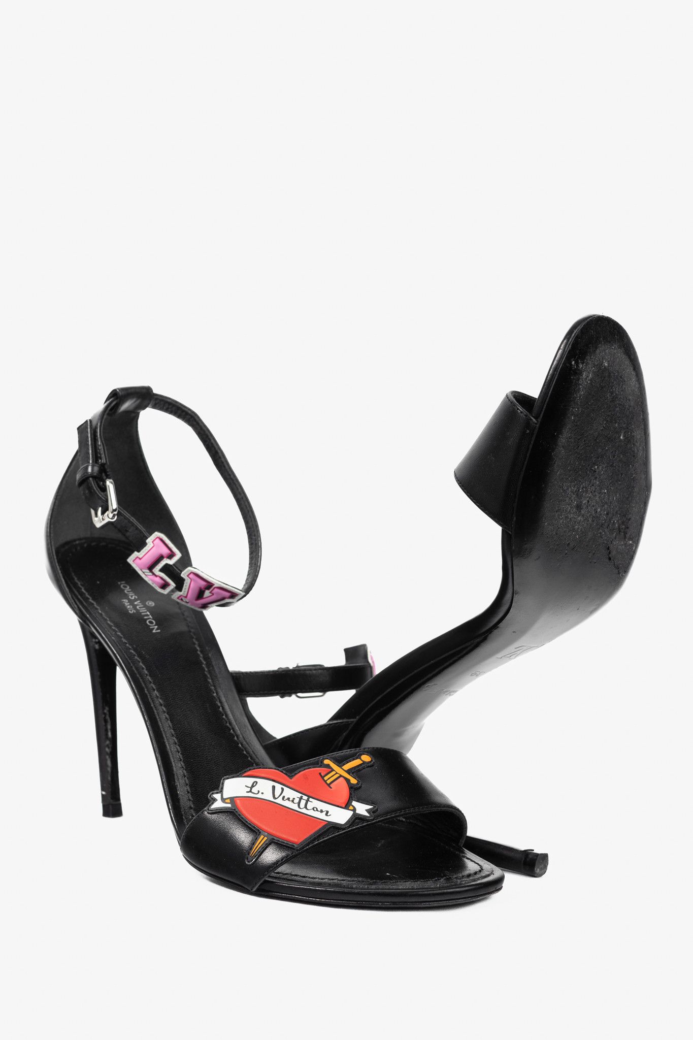 Louis Vuitton Louis Vuitton Black Leather LV Patch Sandals Size US 8.5 / IT 38.5 - 4 Thumbnail
