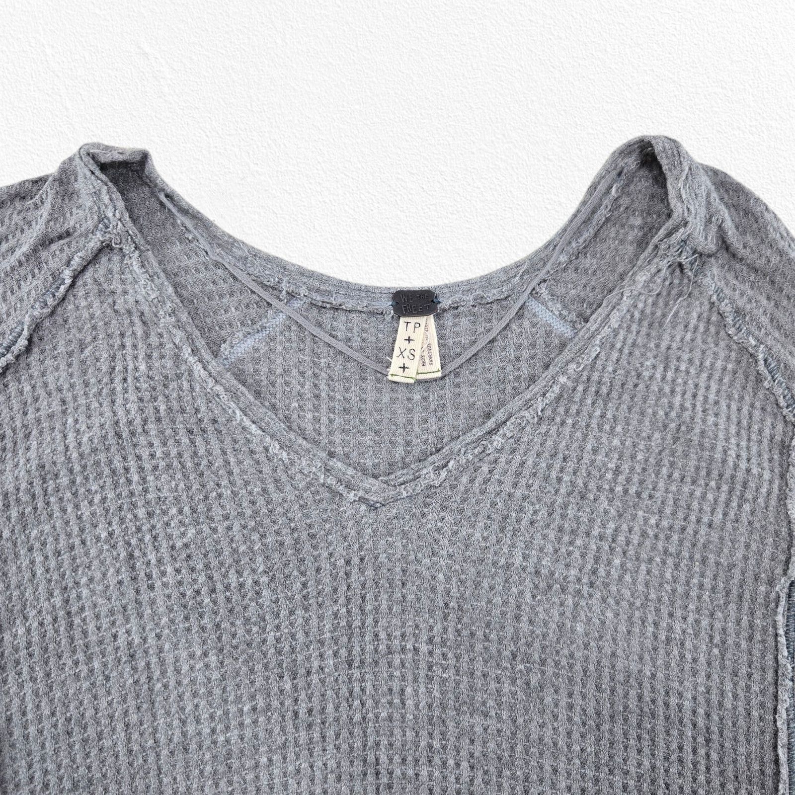 Free People We The Free Gray Waffle Knit Easy Does It Tee Size XS Size XS / US 0-2 / IT 36-38 - 3 Thumbnail