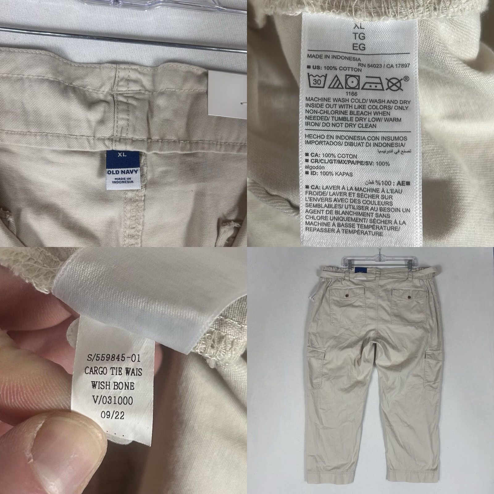 Old Navy Old Navy Cargo Tie Waist Pants Womens XL Beige Wishbone Straight Leg NWT Size 40" / US 18 - 8 Thumbnail