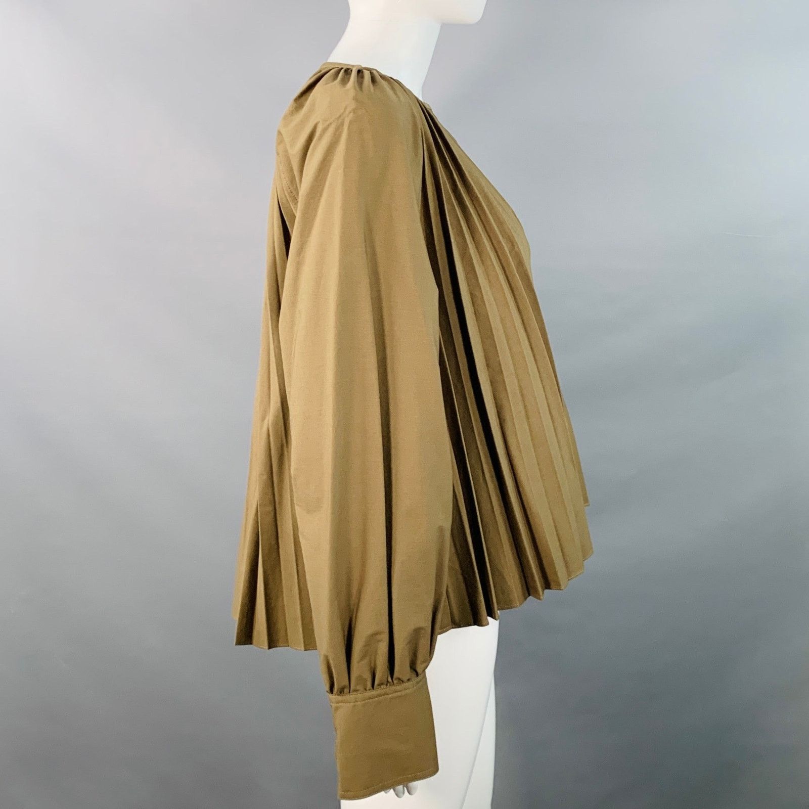 Proenza Schouler Size 6 Monica Brown Cotton Blend Pleated V-Neck Blouse Size M / US 6-8 / IT 42-44 - 2 Thumbnail