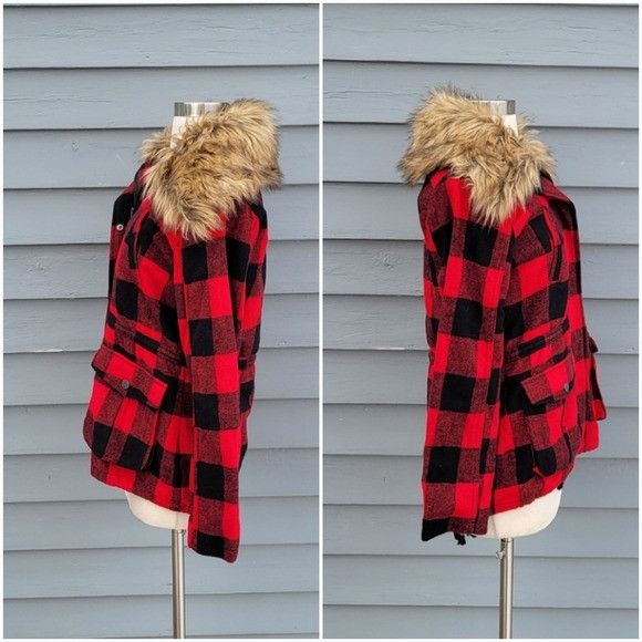 Vintage Vintage 90s Y2k Bongo Buffalo Check Plaid Red Black Faux Fur Size S / US 4 / IT 40 - 4 Thumbnail