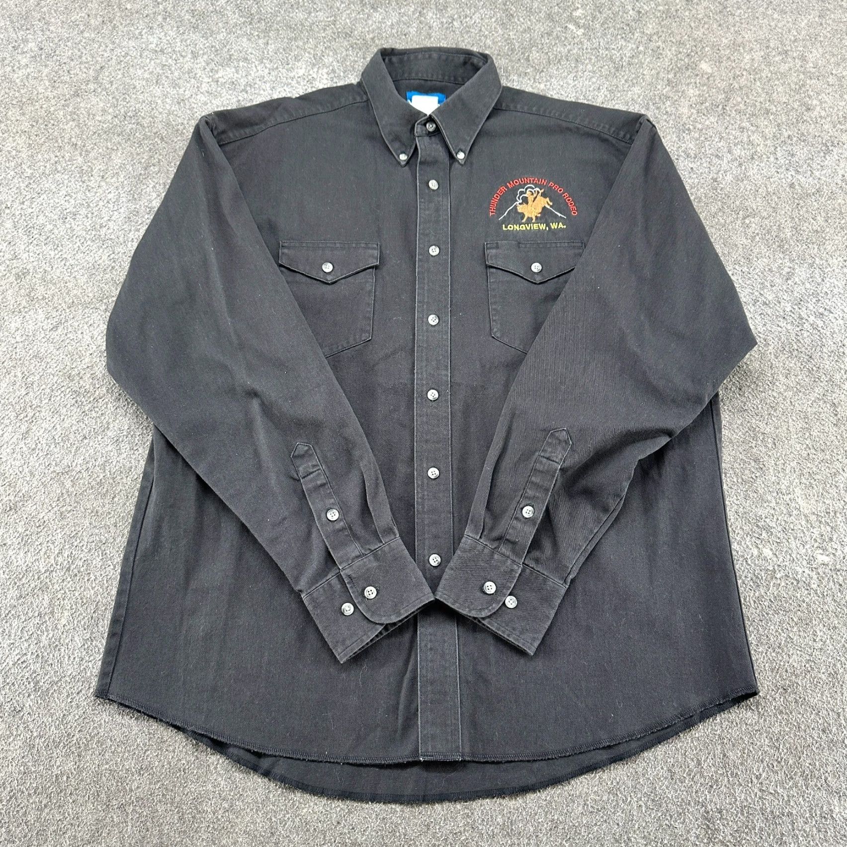 Wrangler VINTAGE Wrangler Shirt Mens 17 36 Black Long Sleeve Denim Thunder Mountain Rodeo Cowboy Western Workwear Button-Up Shirt Size US XL / EU 56 / 4 - 2 Thumbnail