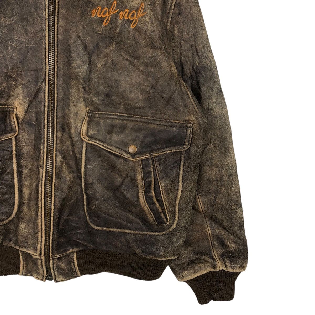 Japanese Brand 📌Vintage Flight Jumper Leather Jacket Naf Naf Big Logo Size US L / EU 52-54 / 3 - 7 Thumbnail