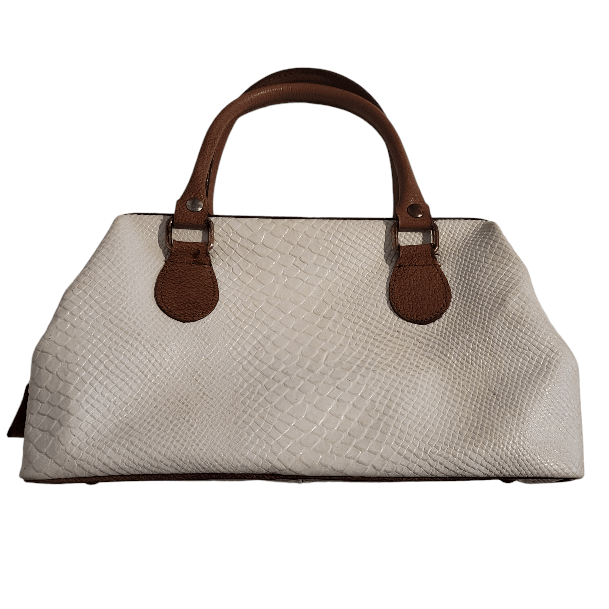 NBDN Nobrandedon Mido Leather White & Tan Snake Alligator Top Handle Bag Size ONE SIZE - 2 Thumbnail