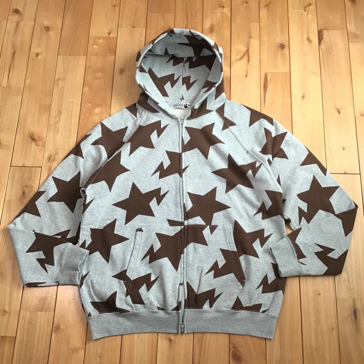 Pre-owned Bape X Nigo Pirate Store Exclusive Bape Sta Zip Hoodie Ape Star Nigo In Grey