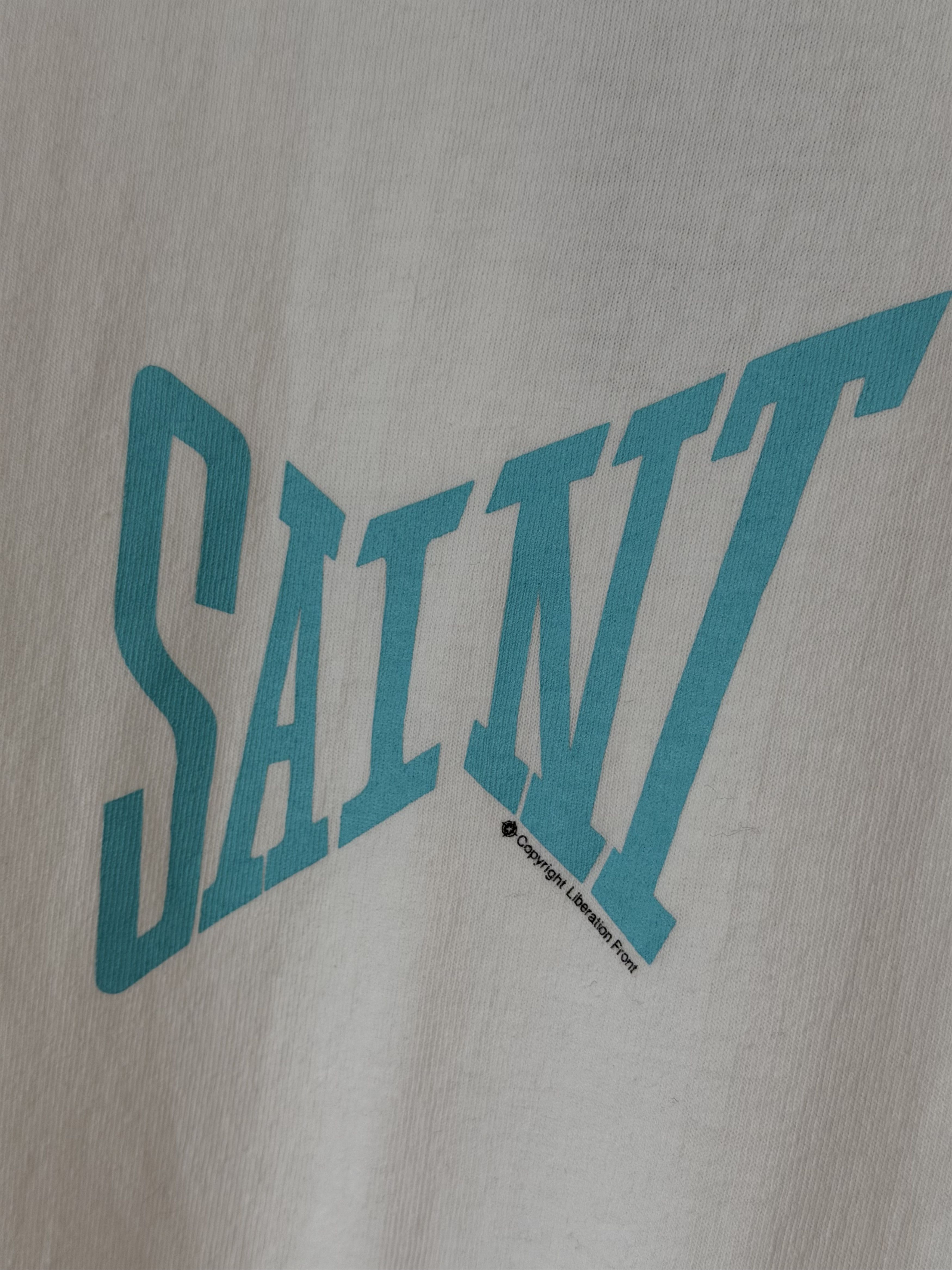 Saint Michael Saint Michael Ribbon Logo Tee in White Teal Size US XXL / EU 58 / 5 - 3 Thumbnail