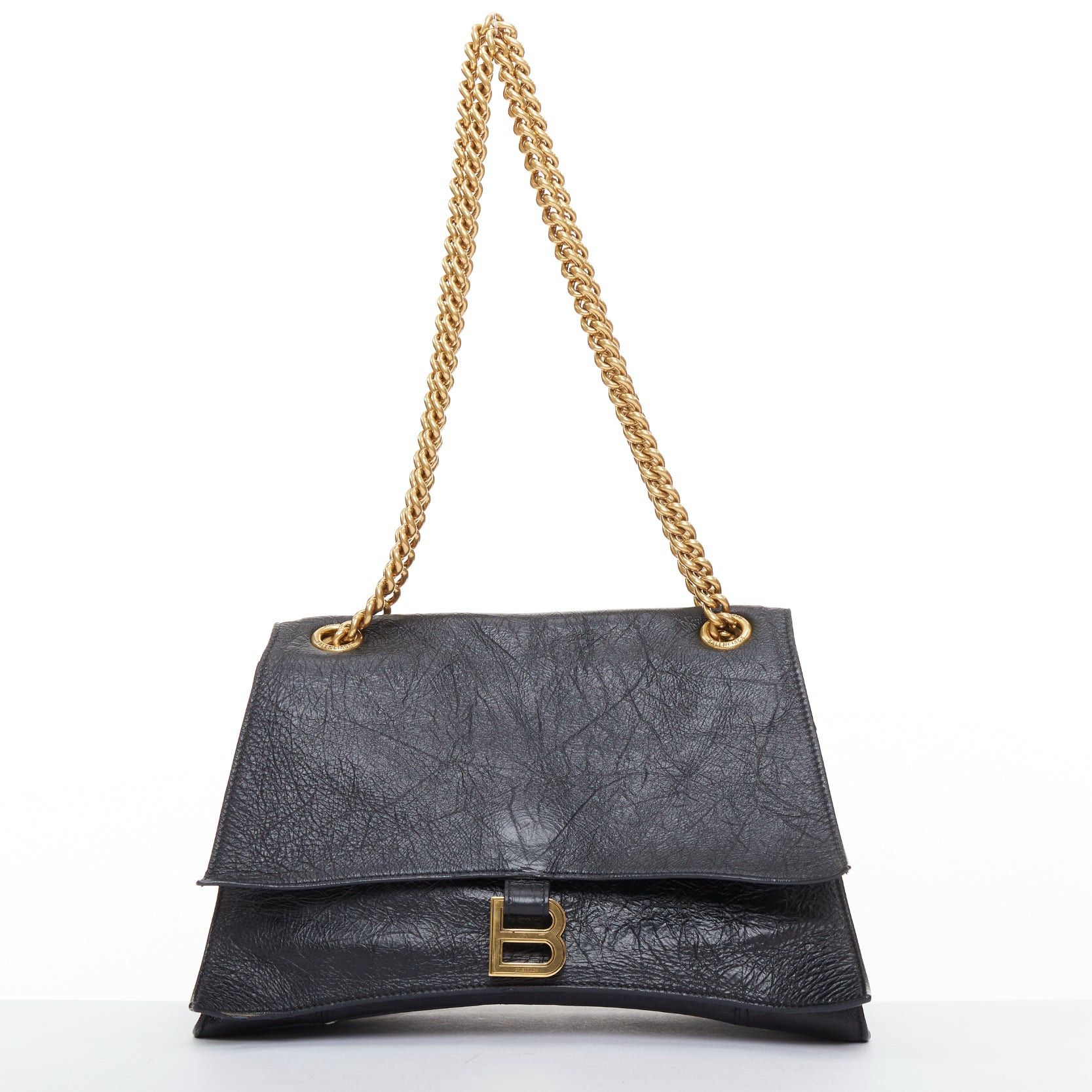 Balenciaga BALENCIAGA Crush Medum black textured leather gold B chain flap shoulder bag Size ONE SIZE - 1 Thumbnail