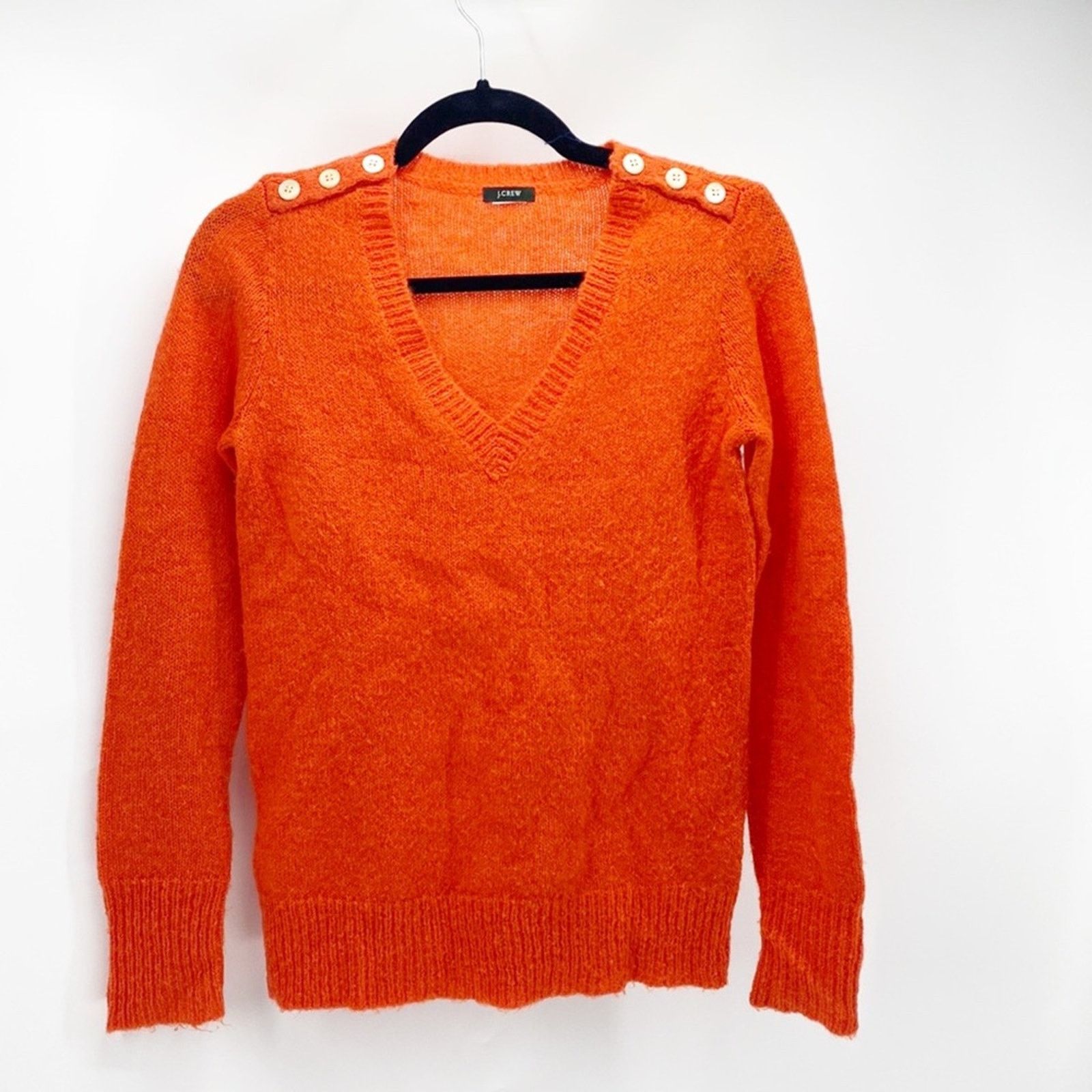 J.Crew Vintage J.Crew wool orange shoulder button detailing sweater Size S / US 4 / IT 40 - 1 Thumbnail