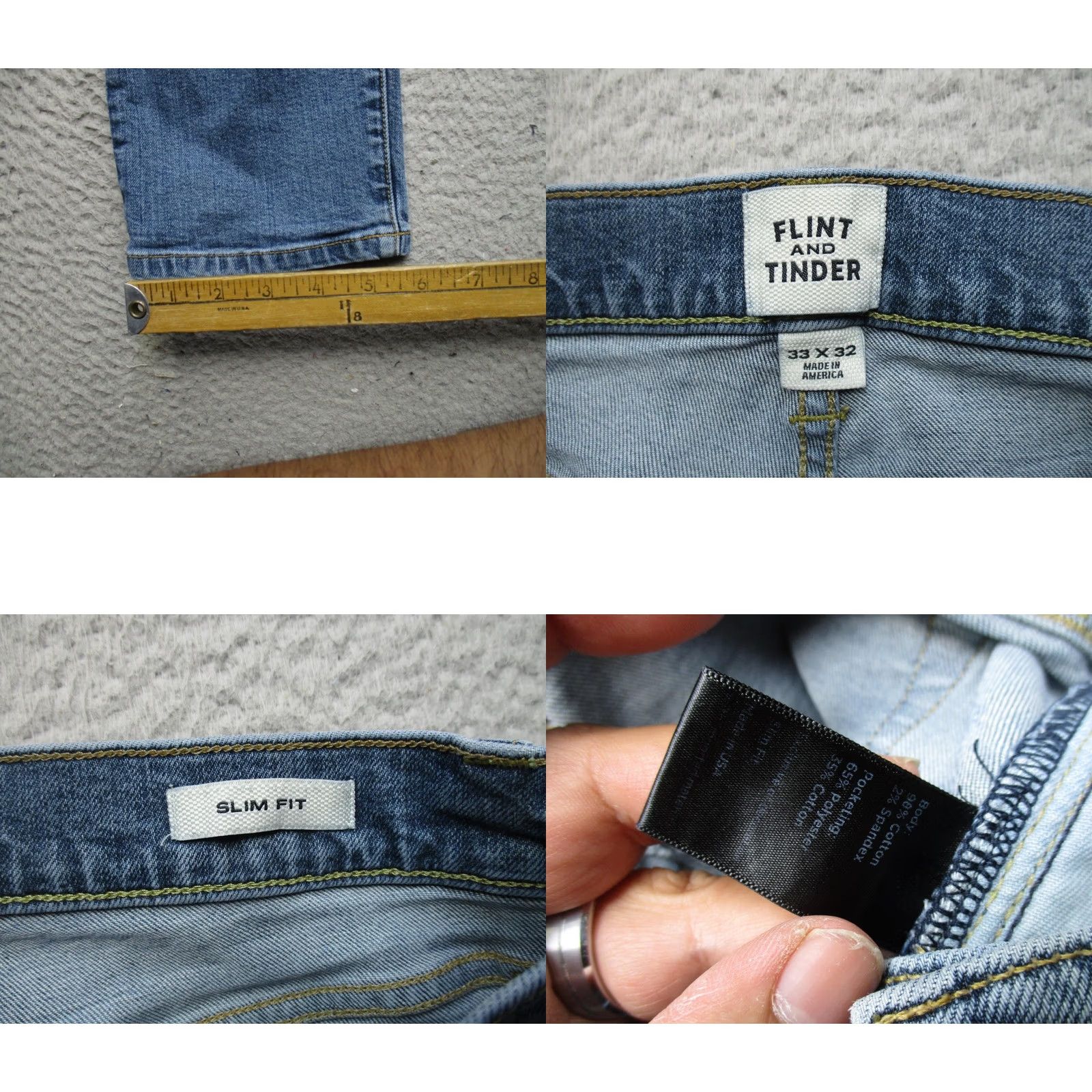 Flint And Tinder Flint and Tinder Jeans Mens 33x32 Blue Medium Wash Slim Straight Stretch Denim Shirt? Size US 33 - 8 Thumbnail