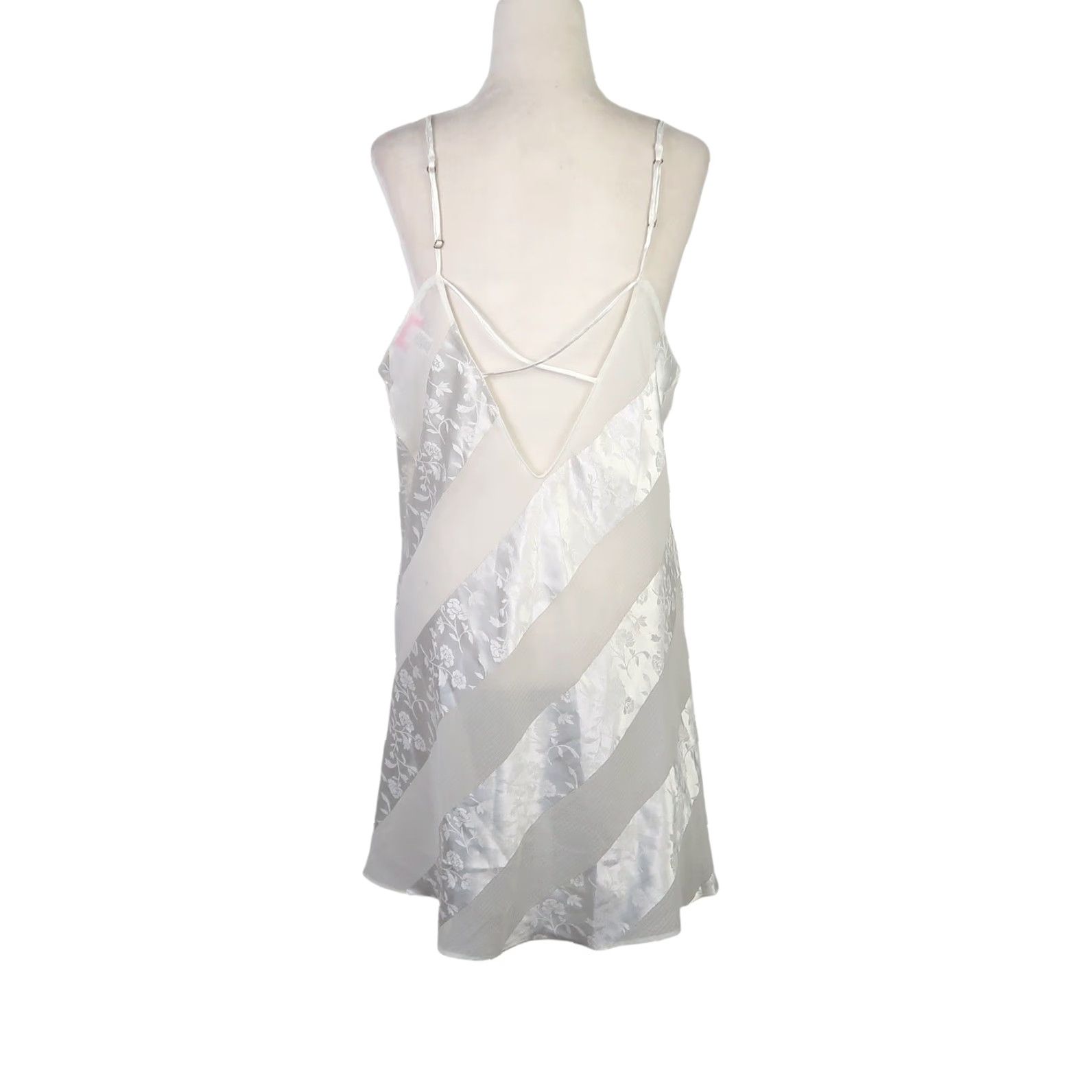 Vintage Dentelle Slip Dress Nighty White Floral Satin Sheer Stripe L Womens Size L / US 10 / IT 46 - 4 Thumbnail