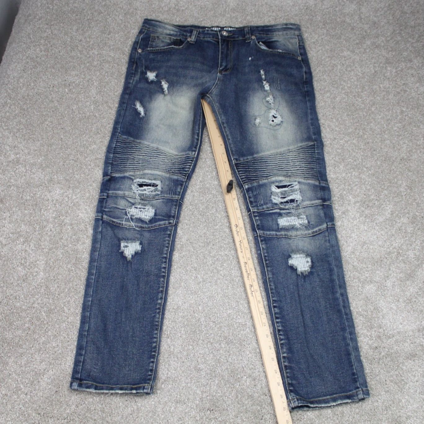 Vintage Bleecker & Mercer Jeans Men 34x32 Blue Slim Distressed Stretch Denim Straight Leg 5-Pocket Size US 34 / EU 50 - 3 Thumbnail