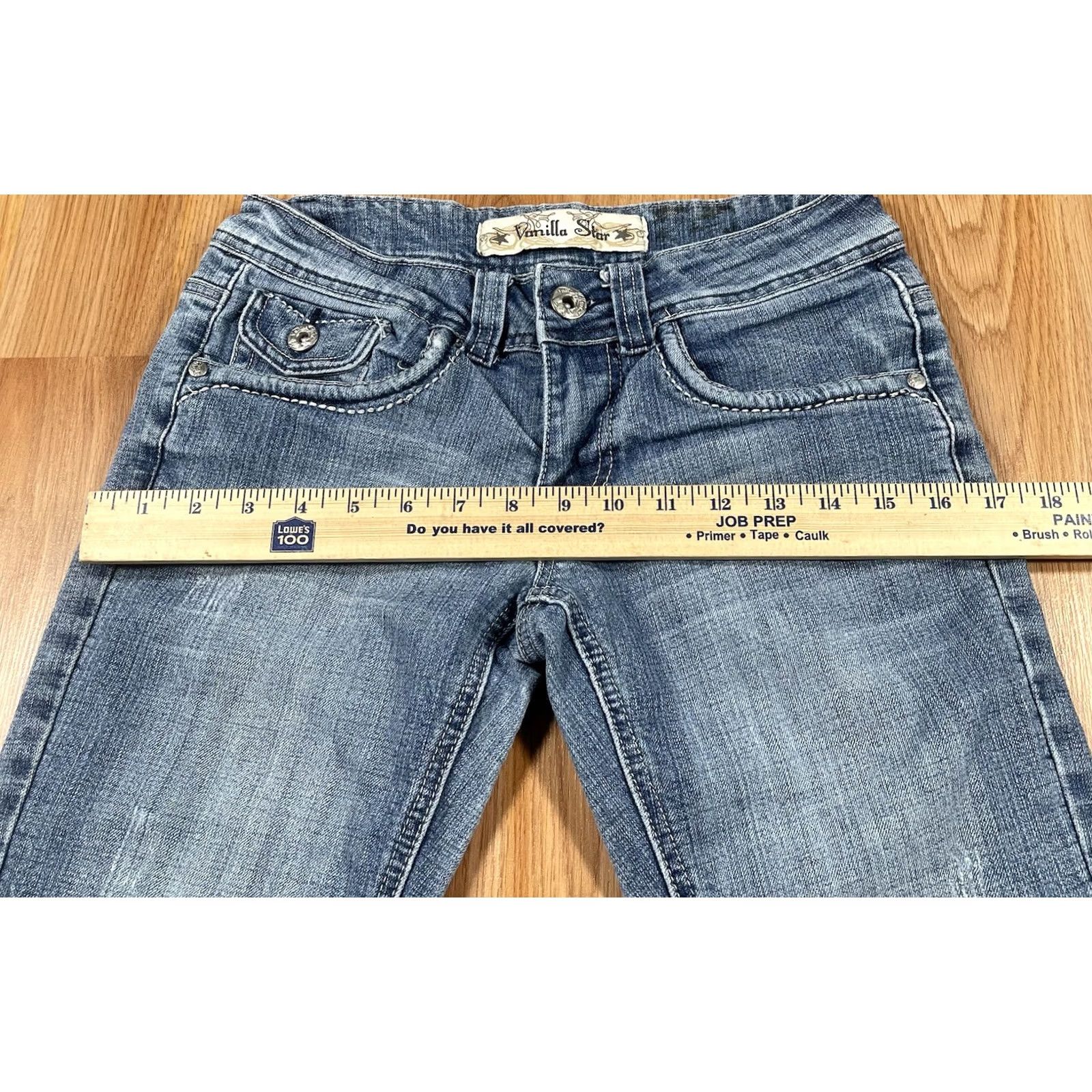 Vintage Vanilla Star Jeans Womens 5 Blue Straight Leg Stretch Low Rise Denim Pants Jeans Straight Leg Women's 5-Pocket Blue Pant Womens Jeans Men? Size 27" / US 4 / IT 40 - 5 Thumbnail