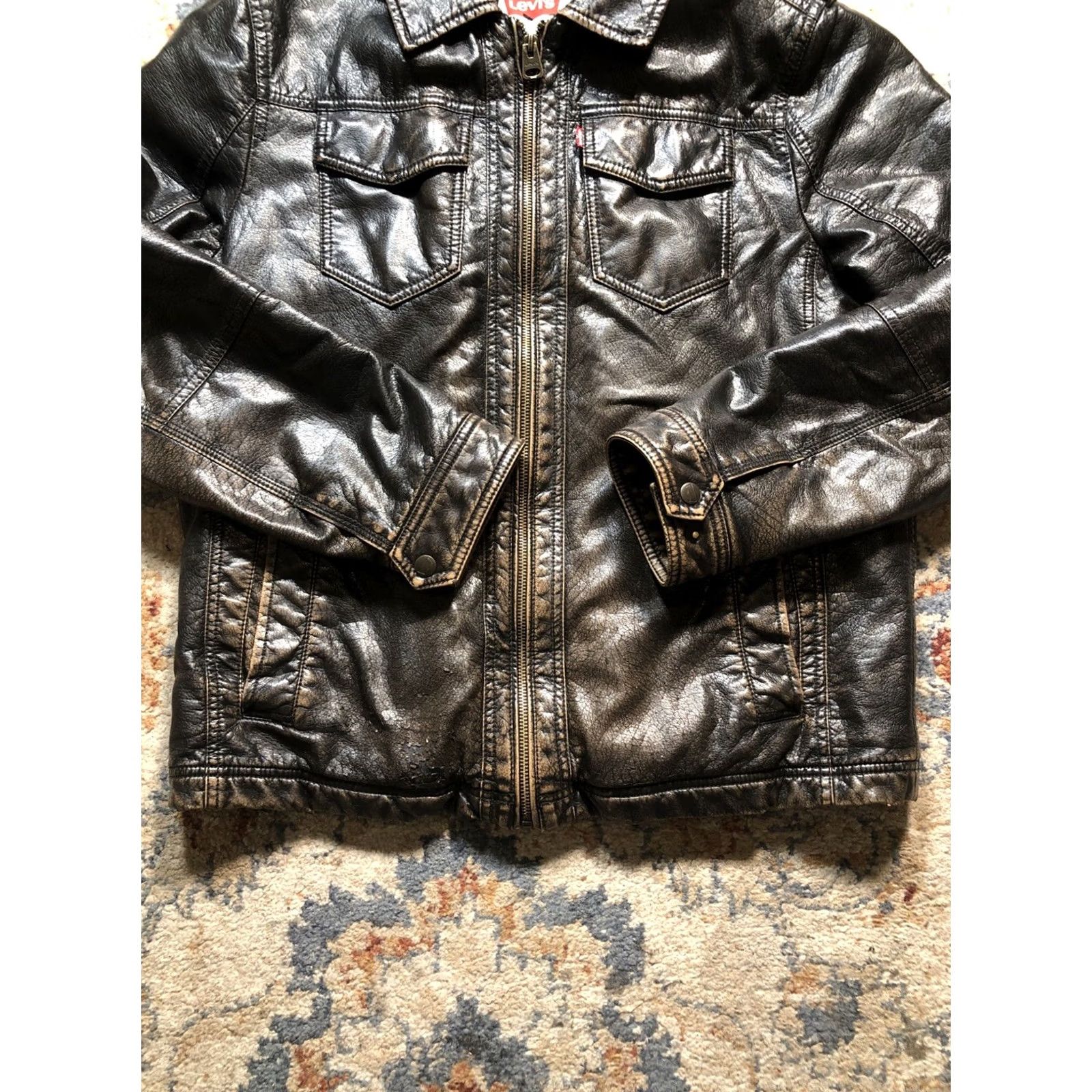 Levi's Levi's Jacket Mens M Brown Faux Leather Hooded Bomber Trucker Sherpa Zip Casual Travel Biker Motorcycle Vintage No Size US M / EU 48-50 / 2 - 5 Thumbnail