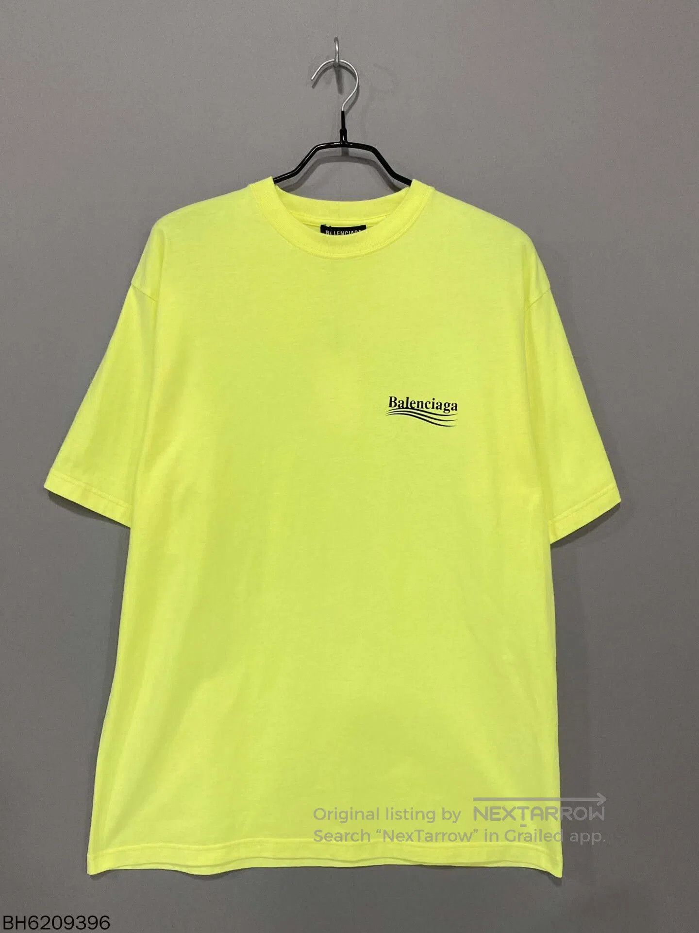 bright yellow Balenciaga logo short sleeve tee.
