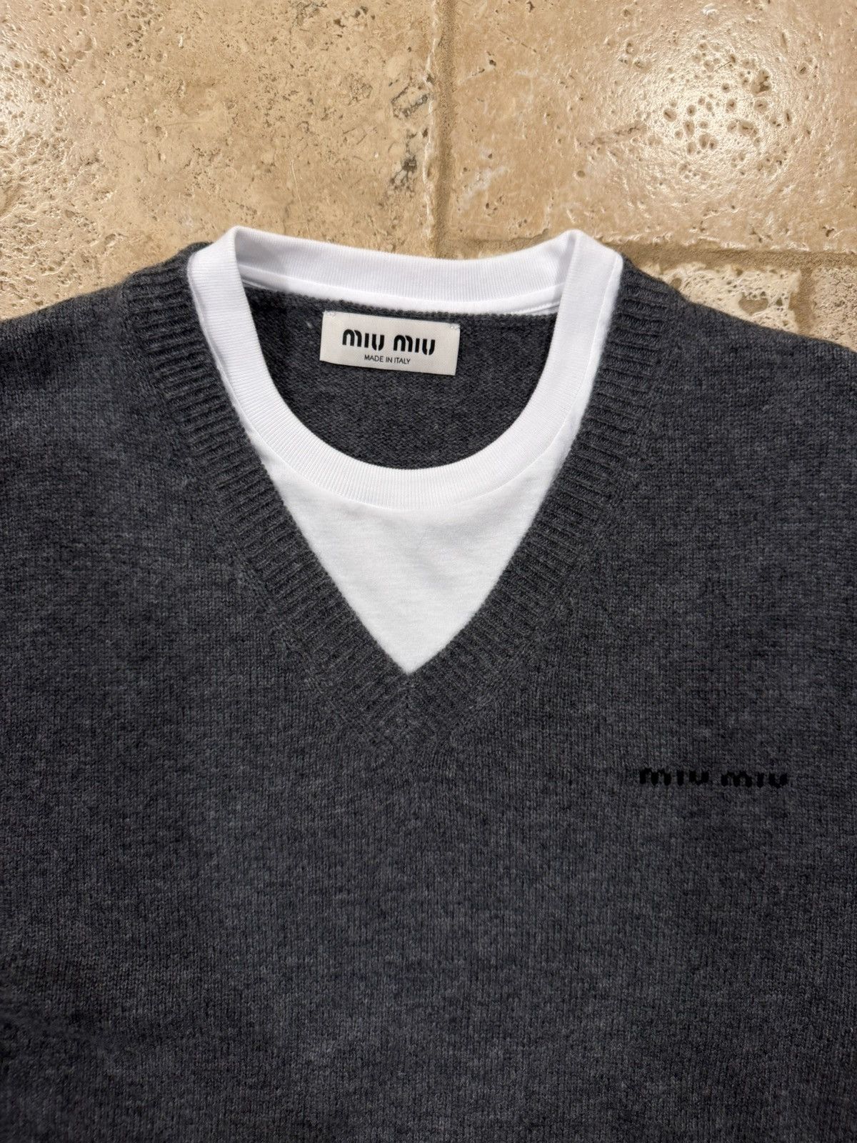 Miu Miu Miu Miu 2025 Cashmere Gray Double Layer V-Neck Sweater Size L / US 10 / IT 46 - 6 Thumbnail