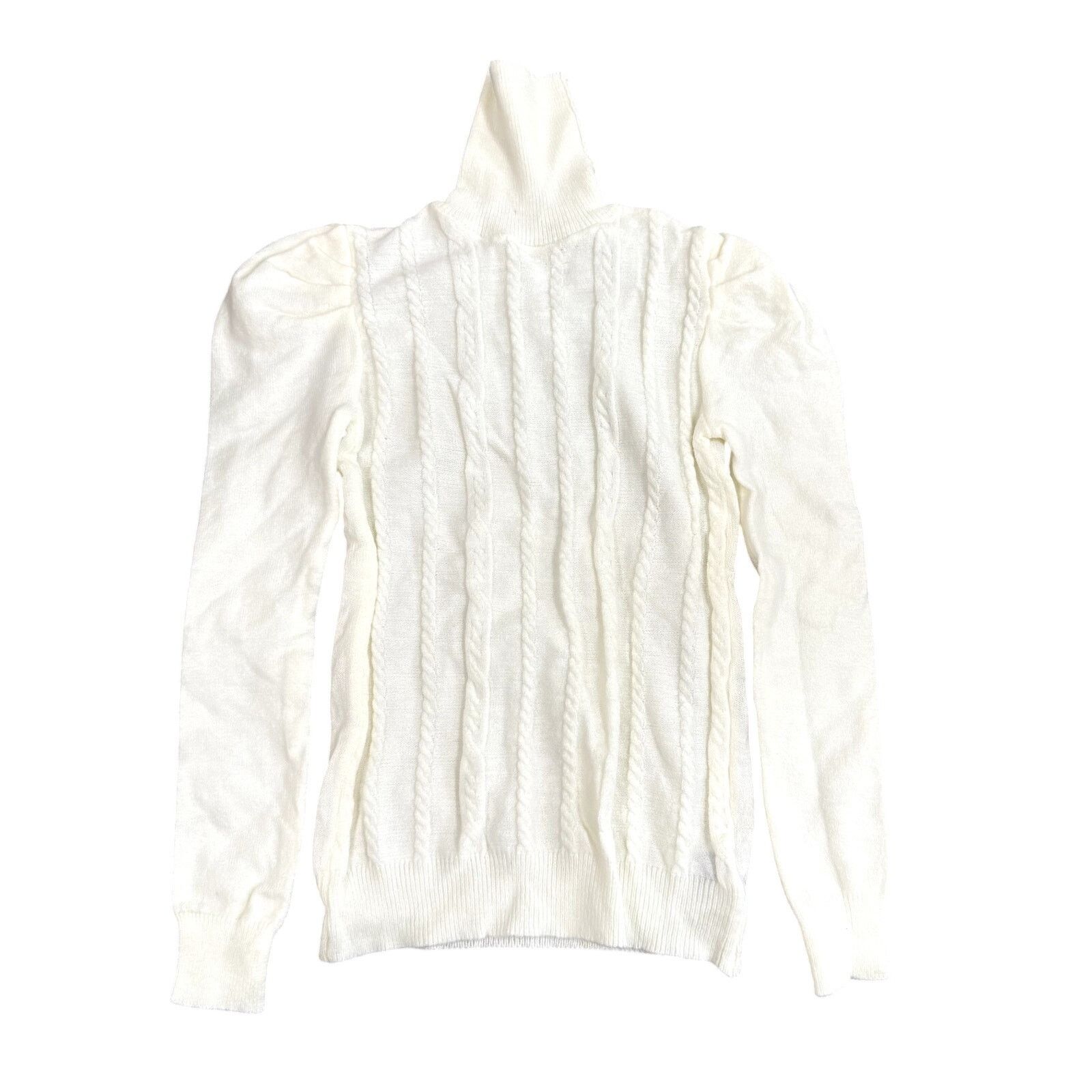 Shein Women's Turtleneck Knit Puff Sleeve Sweater in Cream, Size L Size L / US 10 / IT 46 - 1 Thumbnail