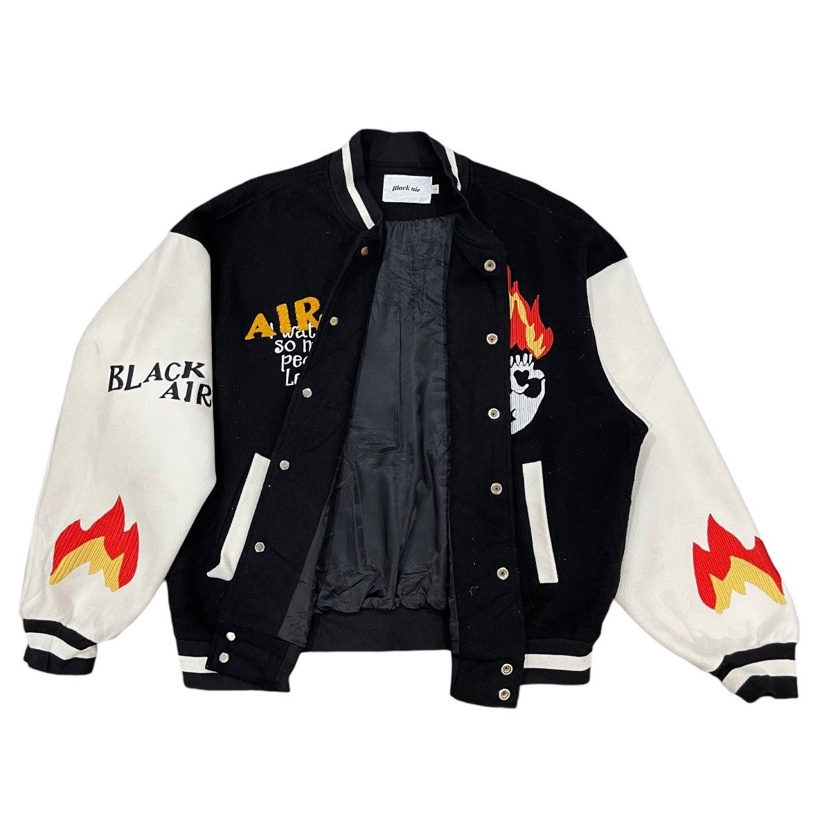 Japanese Brand Black Air Wool Snap Button Varsity Bomber Jacket Size US L / EU 52-54 / 3 - 7 Thumbnail