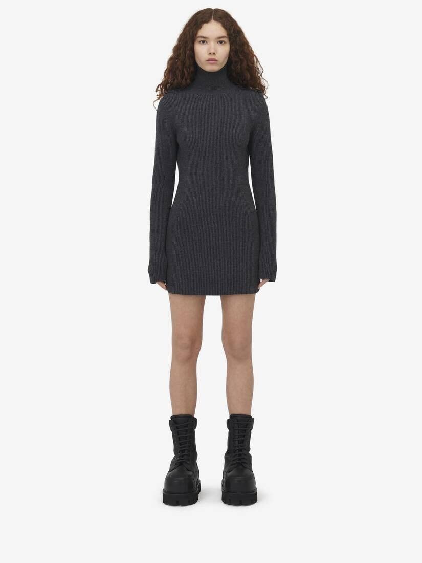 Alexander McQueen o1srvl11e0326 Ribbed Knit Mini Dress in Grey Size L / US 10 / IT 46 - 2 Thumbnail