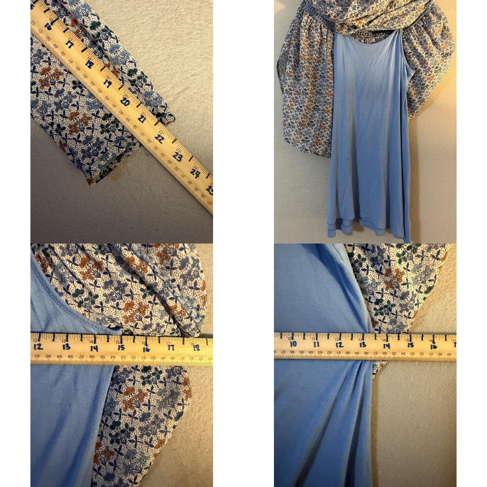 Vintage Holding Horses Dress Womens 0 Blue Floral Boho V Neck Knee Length Fit Flare Long Sleeve, Casual, 0, Womens Size XS / US 0-2 / IT 36-38 - 8 Thumbnail