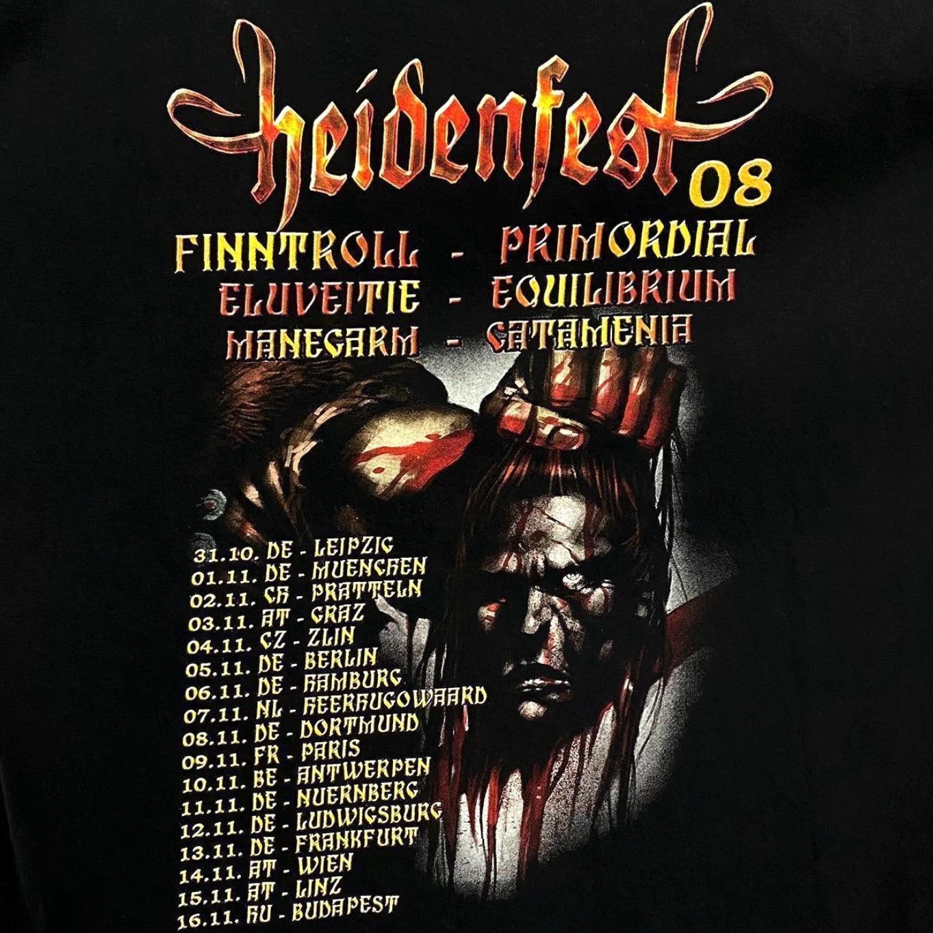 Vintage Heidenfest (2008) Black Death Heavy Metal Band Lineup T-Shirt Large Mens L Graphic Print Front Back Size US L / EU 52-54 / 3 - 4 Thumbnail