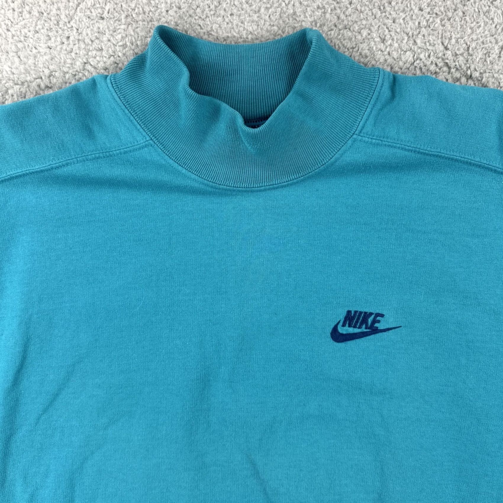 Nike VINTAGE Nike 90s Mens XL Sweatshirt Turquoise Green Blue Mock Neck Long Sleeve Pullover Embroidered Logo Crew Neck Cotton Knit All Seasons Sportswear Size US XL / EU 56 / 4 - 4 Thumbnail