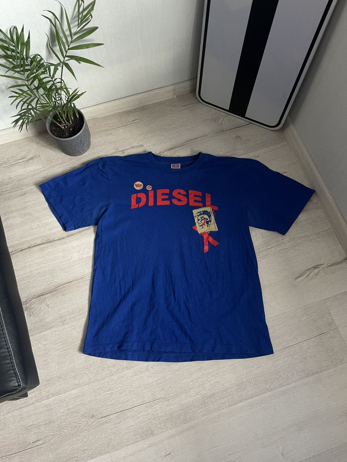 Diesel × Vintage Vintage 90s Diesel Red Big Logo Tee With Face Y2k Opium Size US XL / EU 56 / 4 - 1 Thumbnail