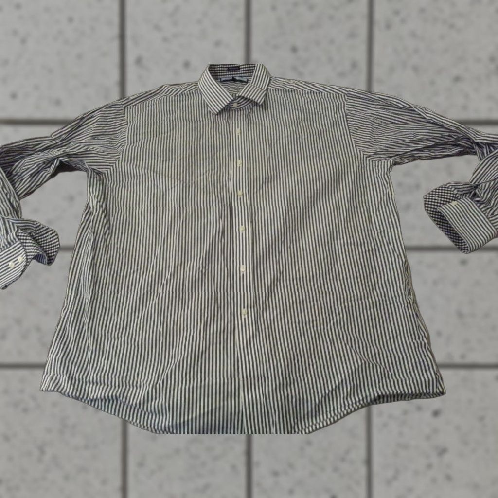 Tommy Hilfiger VINTAGE Tommy Hilfiger Dress Shirt Navy Blue Stripes Cotton 2XL 18 34 35 Button Mens Shirt (Note: If not vintage, remove VINTAGE accordingly) Size 48R - 1 Thumbnail