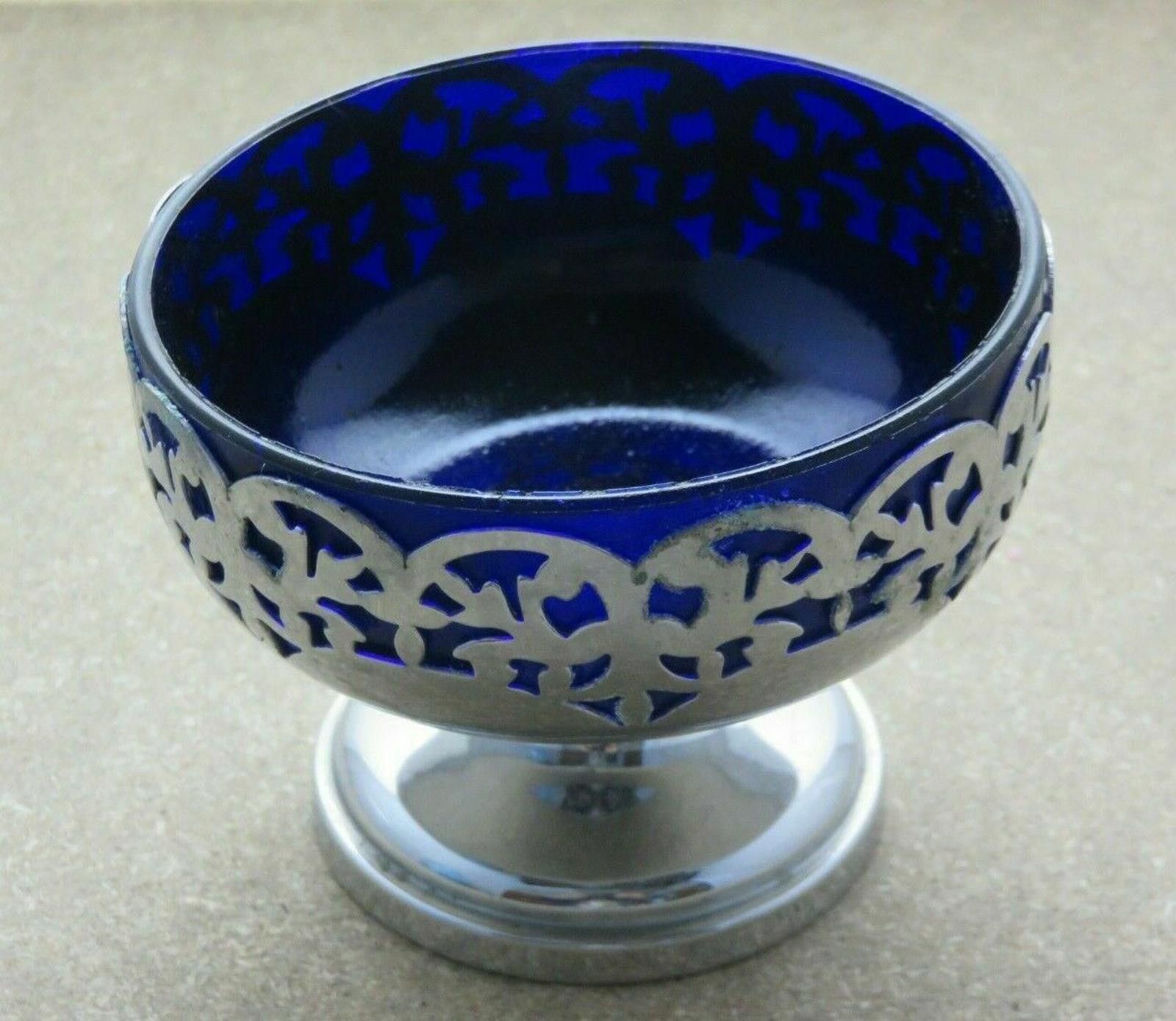 The Unbranded Brand Blue Glass Bowl With Silver Plated Bowl 2 7/8" Size ONE SIZE - 4 Thumbnail