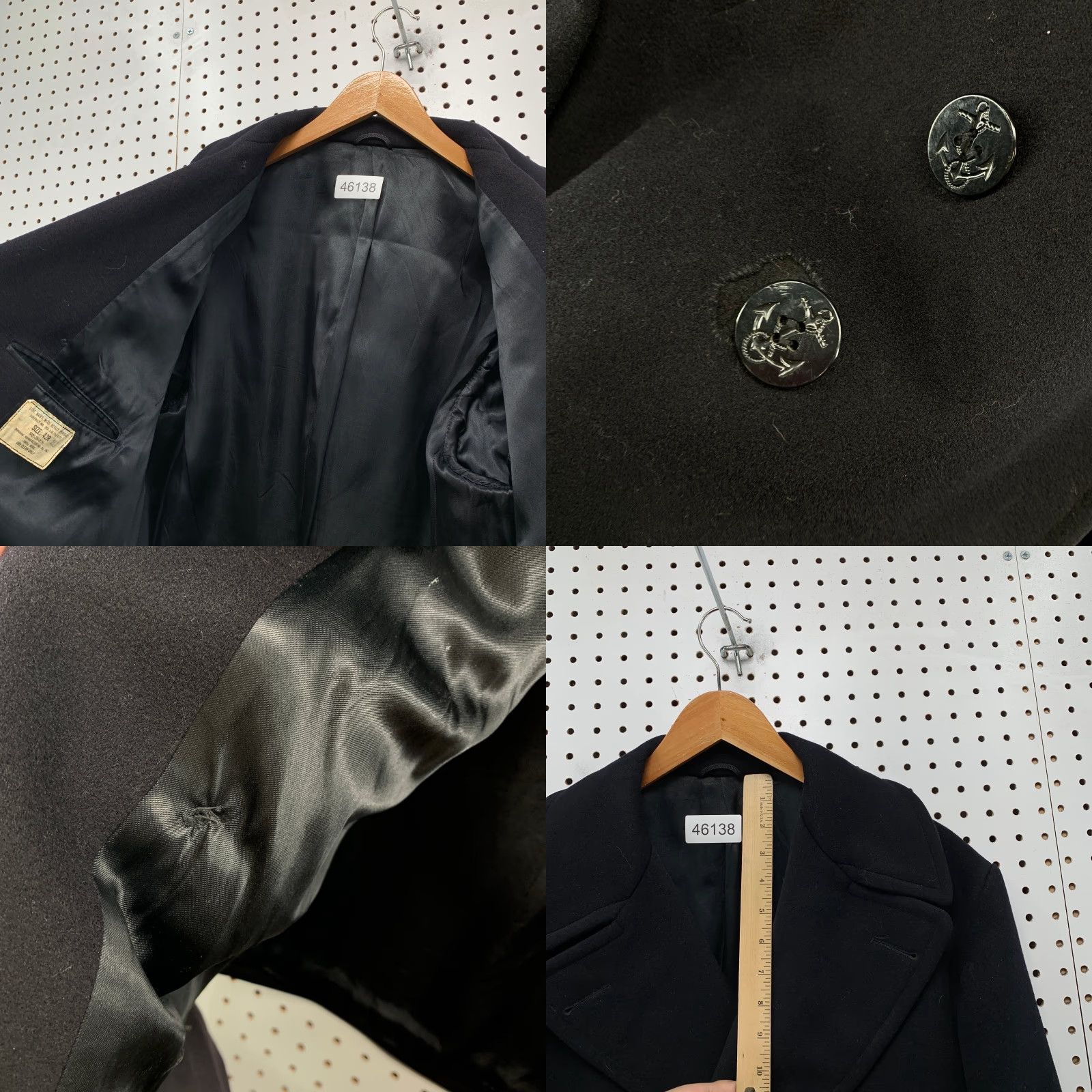Doublet VINTAGE US Navy Peacoat Mens 42 Black Double Breasted Wool Coat Size US XS / EU 42 / 0 - 8 Thumbnail