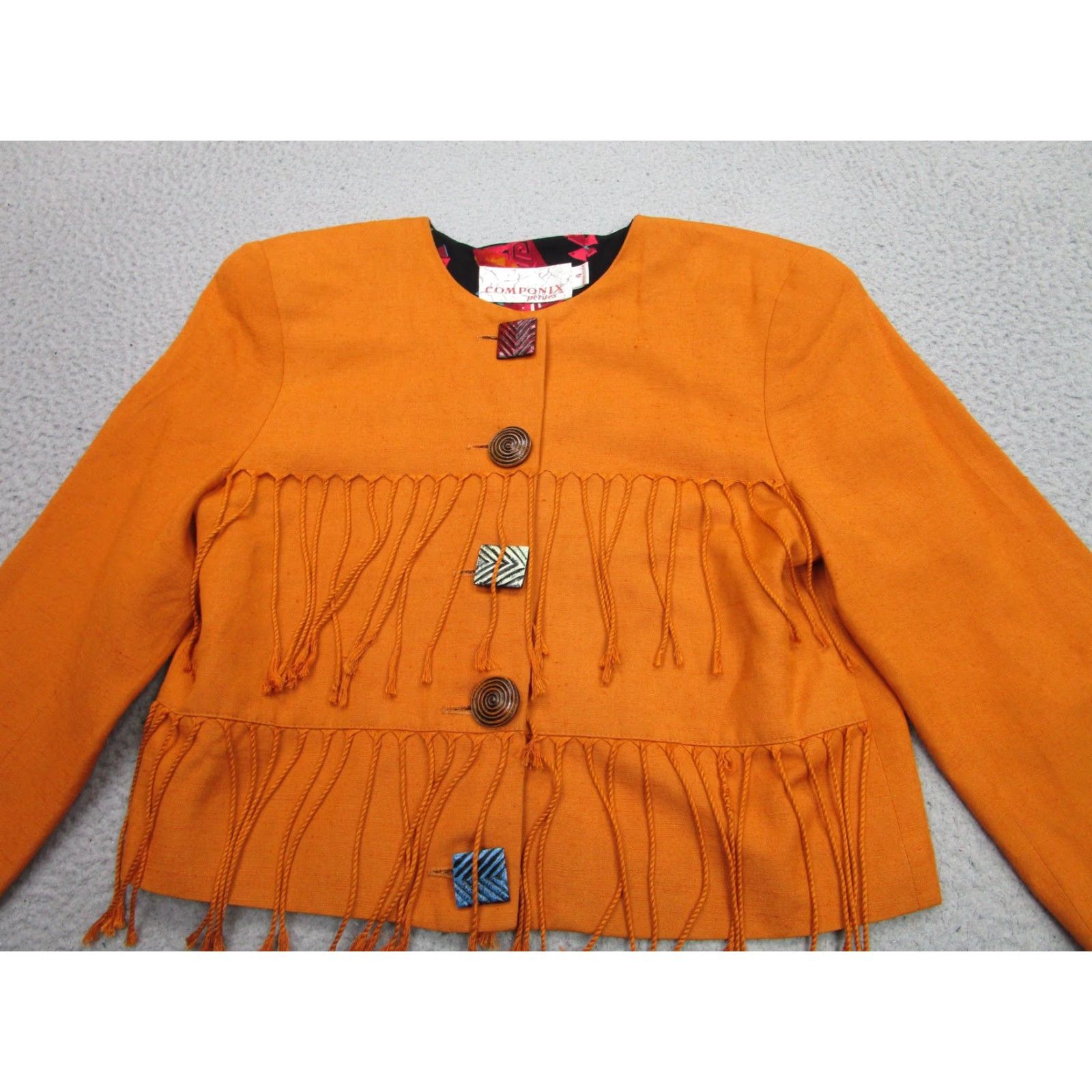 Vintage VINTAGE Componix Petites Jacket Womens 4 Orange Fringe Cropped Boho Made USA 90s Size S / US 4 / IT 40 - 2 Thumbnail
