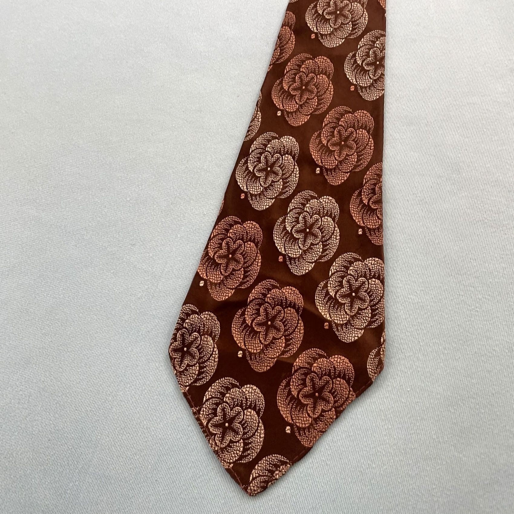 Arrow VINTAGE Arrow Tie Brown Silk Woven Floral MCM Wide Kipper Rockabilly 40s Vtg 4.5x51 Size ONE SIZE - 2 Thumbnail