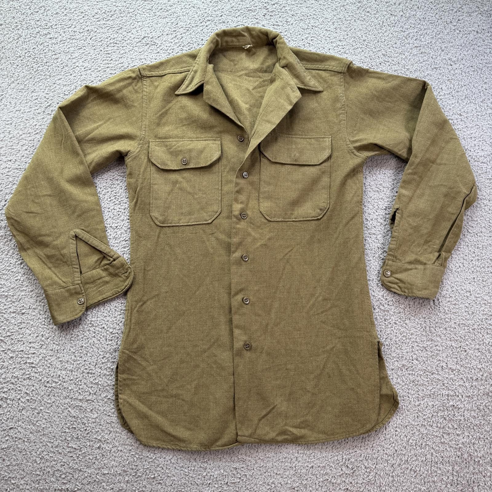 Other Vintage Wool Work Shirt Olive Mens S Military Button Up 1940 Size US 30 / EU 46 - 1 Thumbnail