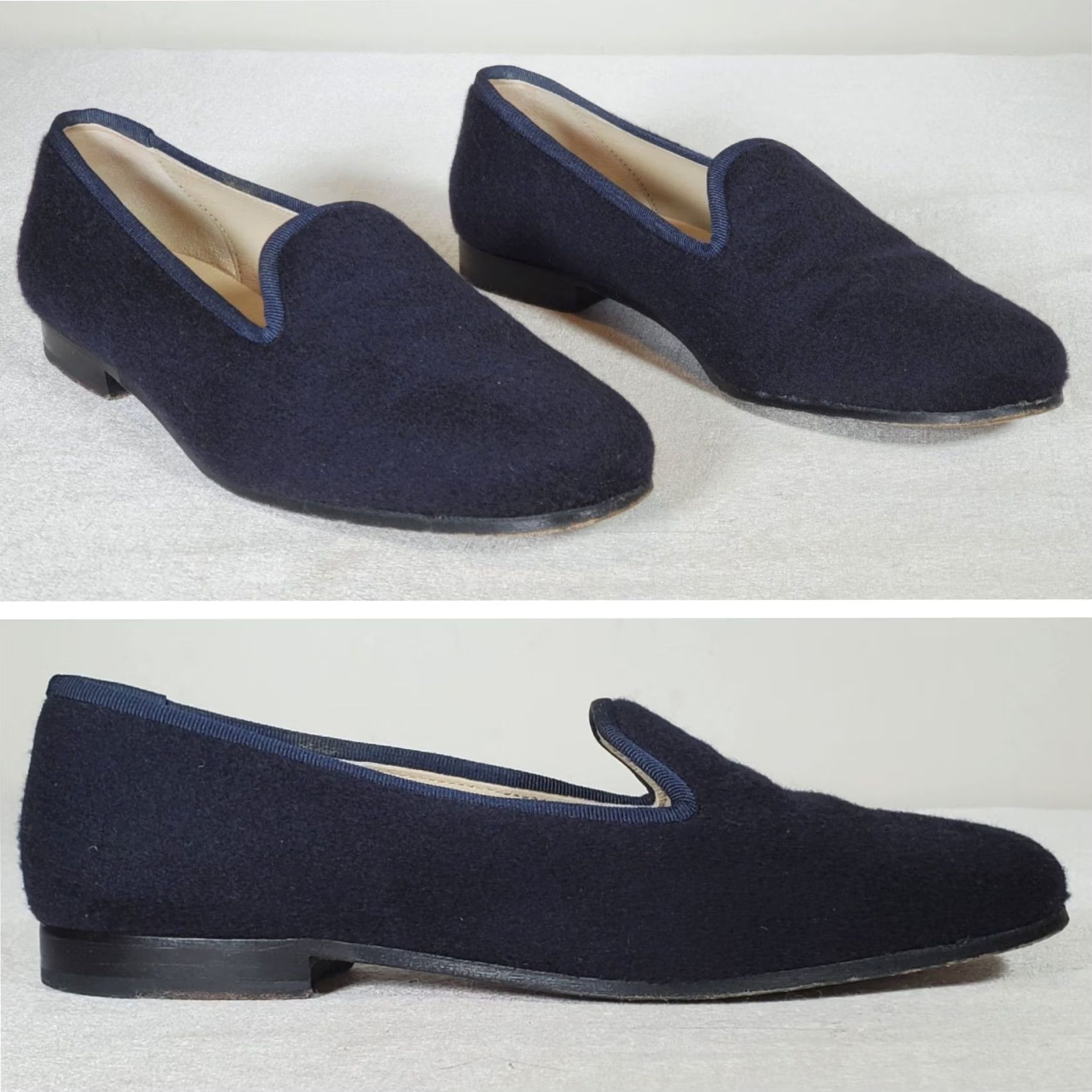 Vintage Stubbs & Wootton Brushed Wool Slippers Grosgrain Trim Midnight Women's US 7 Size US 7 / IT 37 - 2 Thumbnail