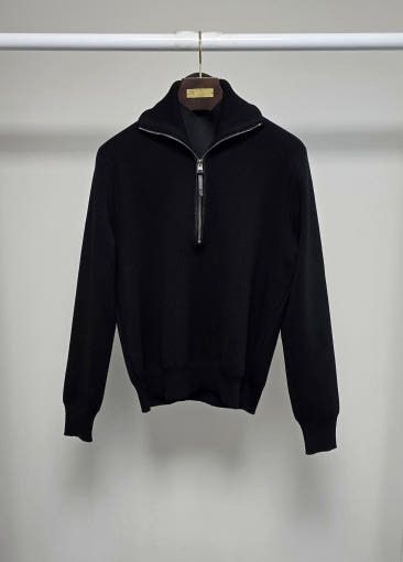 Tom Ford o1sm1stk0725 Half Zip-Up Knit Sweater in Black Size US L / EU 52-54 / 3 - 1 Thumbnail