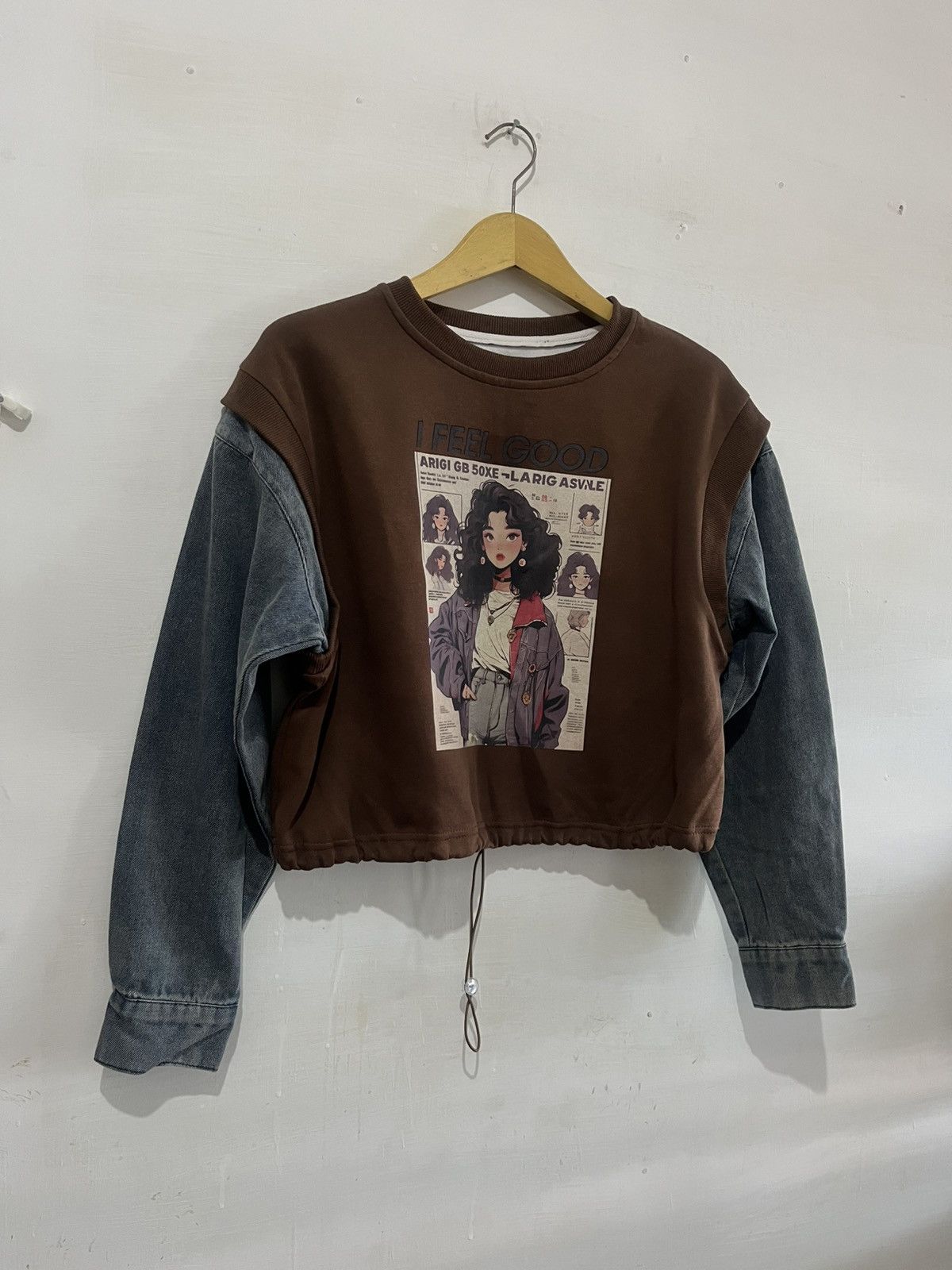 Anime I Feel Good Retro Graphic Layered Denim Sweatshirt Size US M / EU 48-50 / 2 - 4 Thumbnail