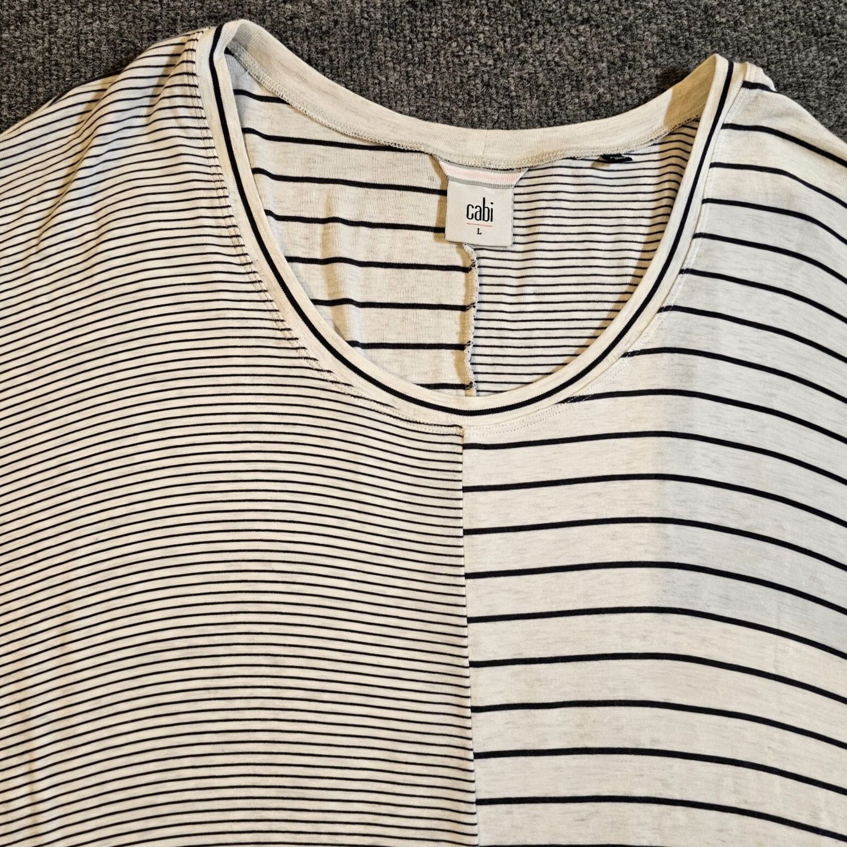 Vintage CAbi Top Shirt Womens Large White Black Striped Stretch Long Sleeve Boxy Casual Size L / US 10 / IT 46 - 2 Thumbnail
