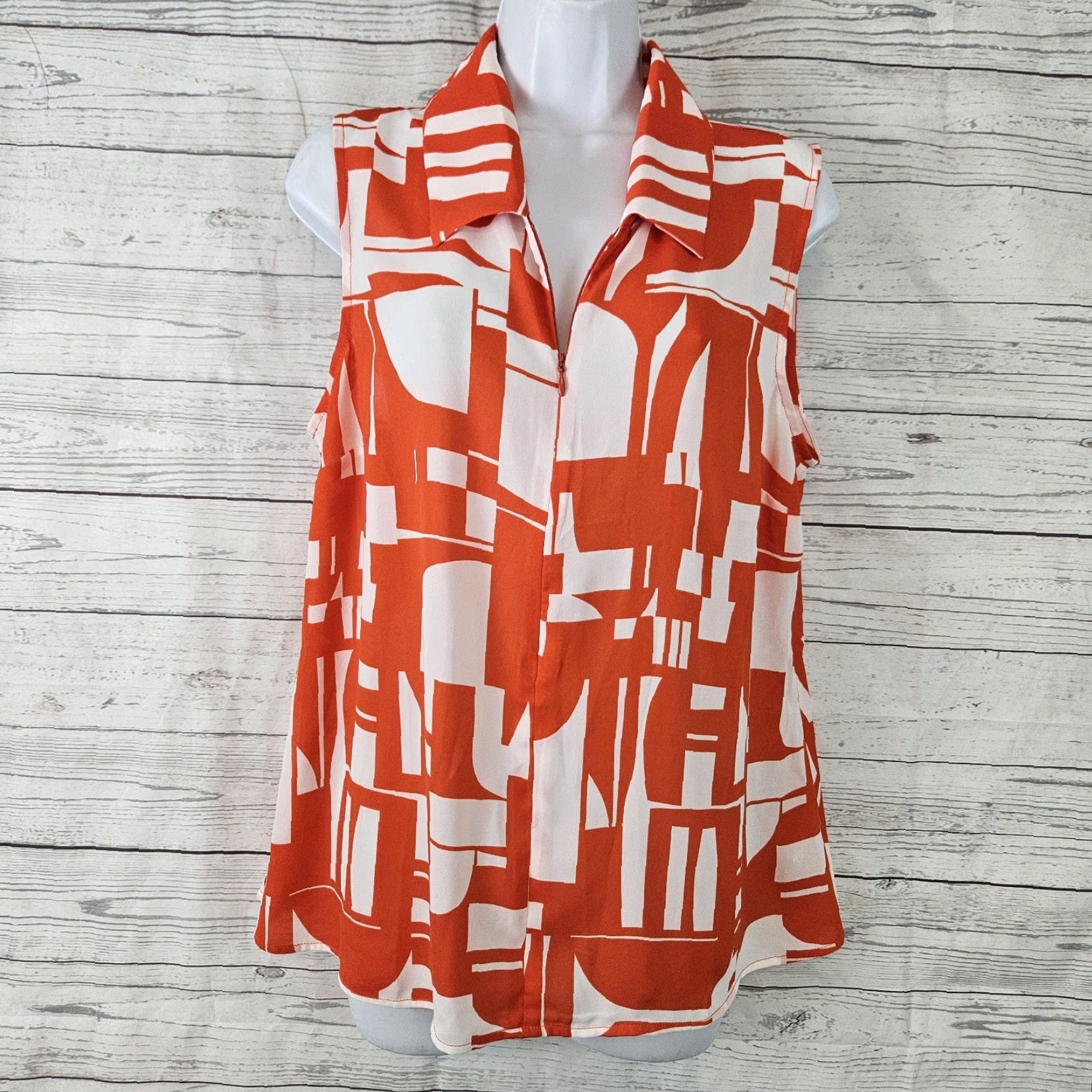 Vintage Cabi 6103 Womens Kelly Blouse Sz Medium Orange White Sleeveless 1/4 Zip Shirt Adult M Orange Womens Blouse Kelly 6103 Size M / US 6-8 / IT 42-44 - 2 Thumbnail