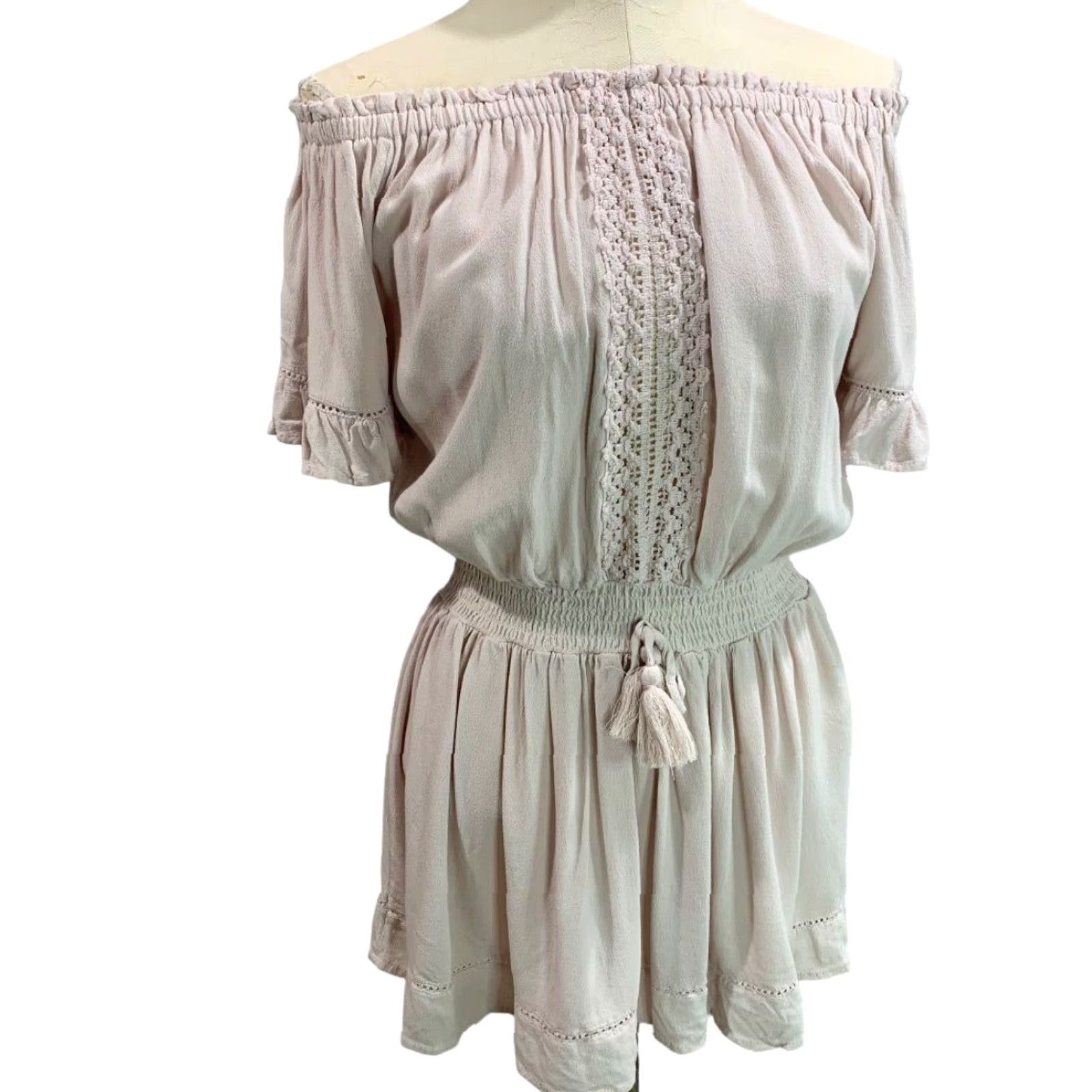 Pinko Ocean Drive Dress Women M Blush Pink Off Shoulder Boho Tunic Mini Size M / US 6-8 / IT 42-44 - 4 Thumbnail