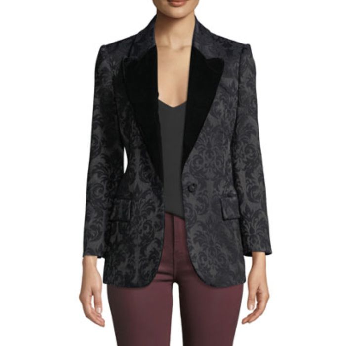 L'Agence L'AGENCE Neval Jacuqard Suiting Blazer with Contrast Lapels