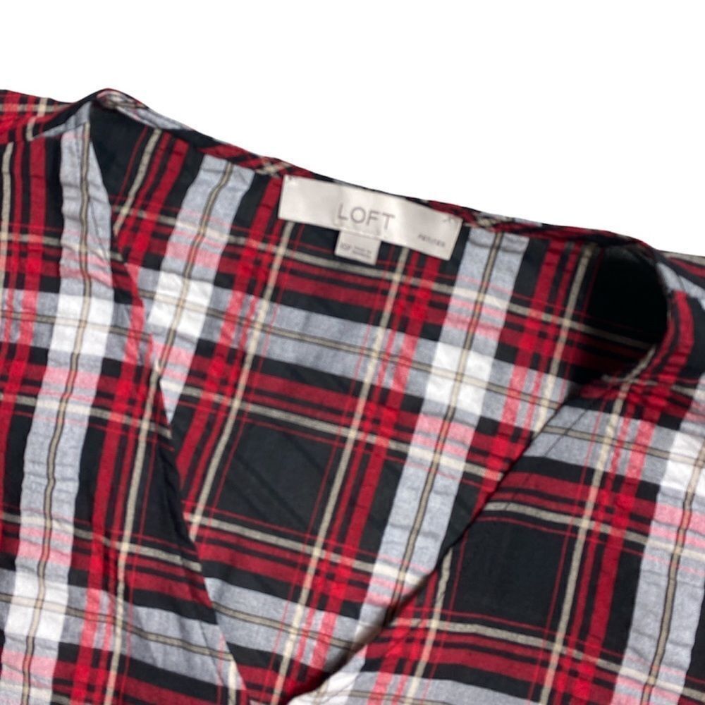 Loft LOFT Petite XSP Plaid Bubble-Sleeve Blouse – Red Black White Size XS / US 0-2 / IT 36-38 - 6 Thumbnail