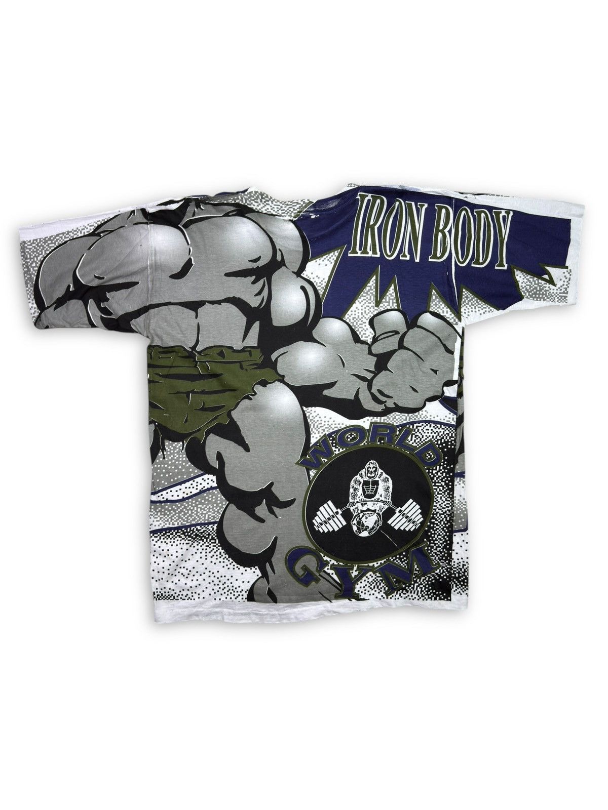 Other *RARE* VINTAGE 90s WORLD GYM AOP TEE IRON BODY Size US L / EU 52-54 / 3 - 8 Thumbnail