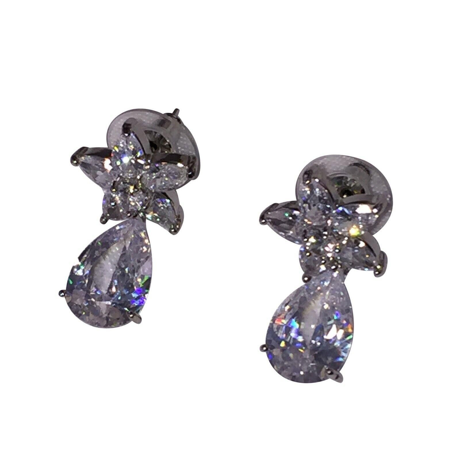 Designer Clear Faceted Crystal Earrings with White Chrome Plating Size ONE SIZE - 2 Thumbnail