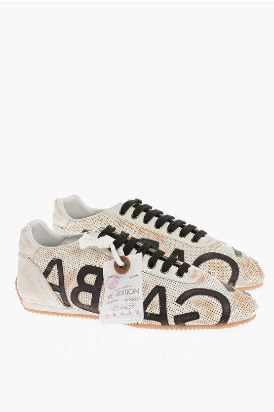 image of Dolce Gabbana Vintage Effect Leather Mesh Low-Top Sneakers in Beige, Men's (Size 9)
