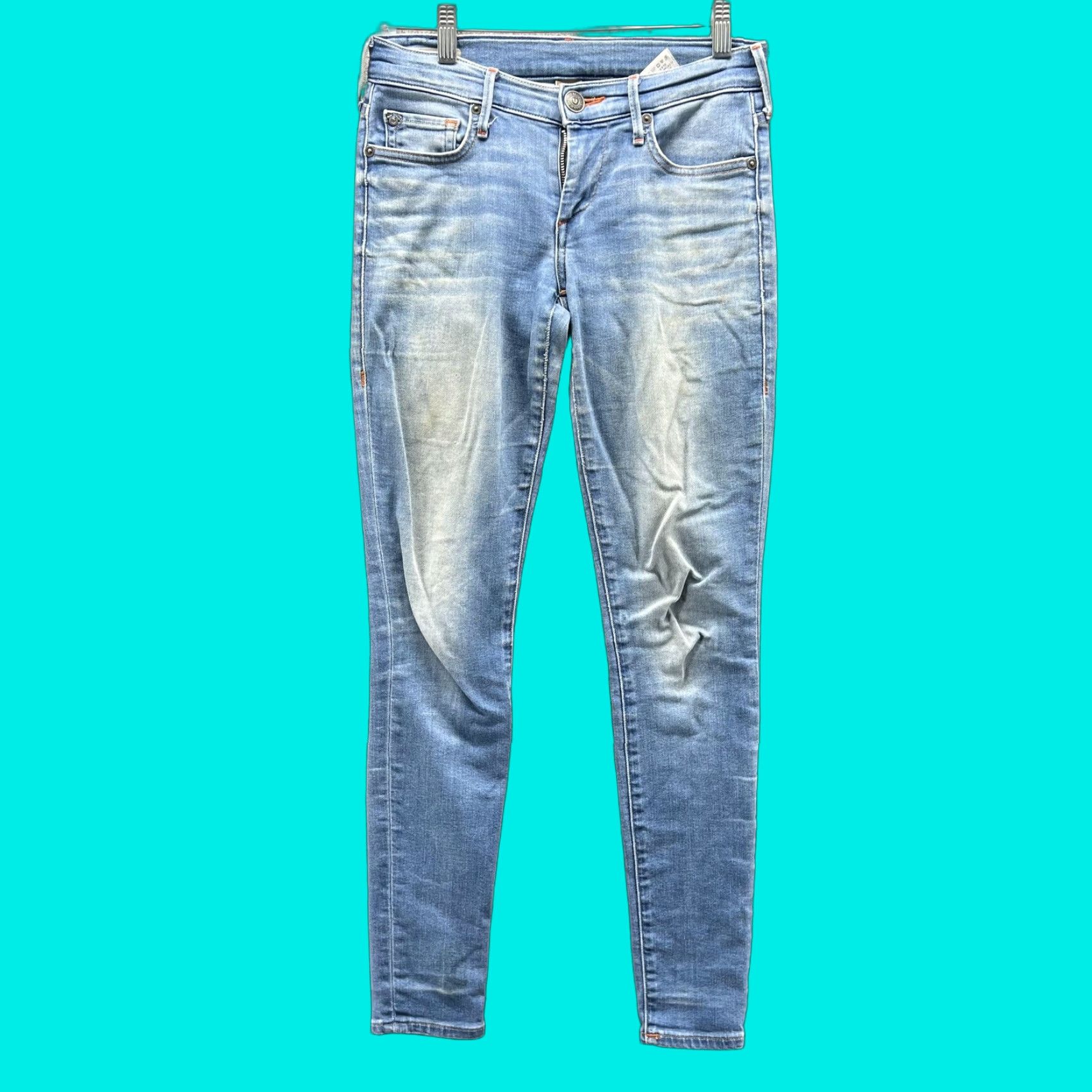 True Religion True Religion Casey Skinny Jeans Womens 25 Light Wash Distressed Stretch 25x28 Blue Denim Slim Pocket 5-Pocket Zip Womens Jeans Size 42" / US 20 - 1 Thumbnail