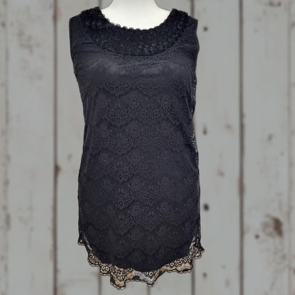 Vintage Cato Dress Large Black Floral Burnout Lace Wednesday Whimsygoth Layered Dress Shirt Womens Shorts? Size XL / US 12-14 / IT 48-50 - 1 Thumbnail