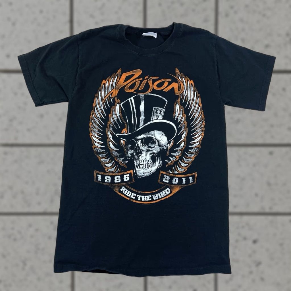 Vintage VINTAGE Poison Rock Band Black Skull Ride The Wind Motorcycle T Shirt Small Size US S / EU 44-46 / 1 - 1 Thumbnail