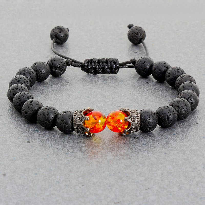 Japanese Brand Black Lava Stone Crown Bracelets For Men Women Size ONE SIZE - 2 Thumbnail