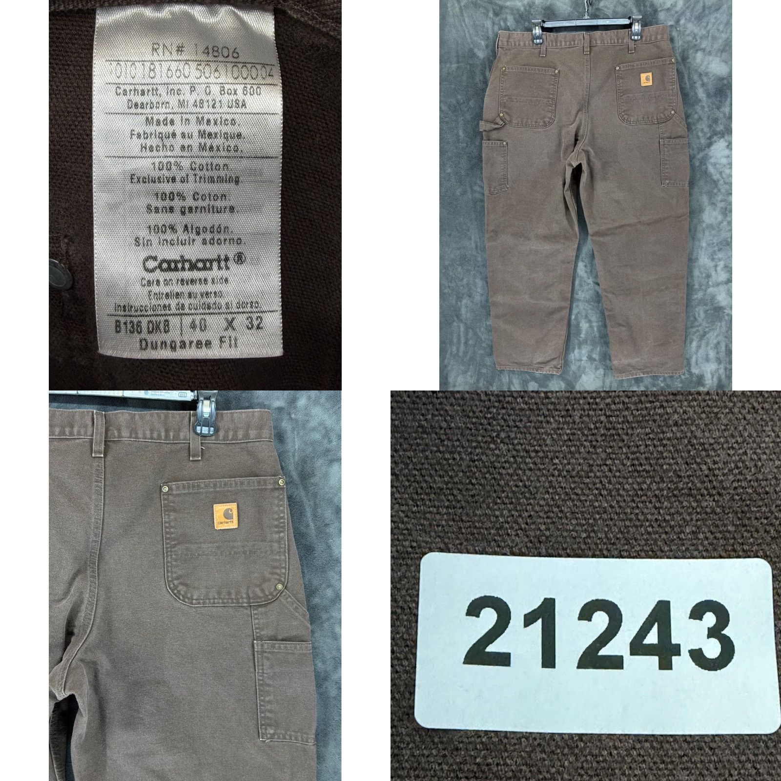Carhartt VINTAGE? No — Carhartt B136 DKB Double Front Work Pants Dark Brown Dungaree Fit Mens 40x32 Size US 40 / EU 56 - 8 Thumbnail